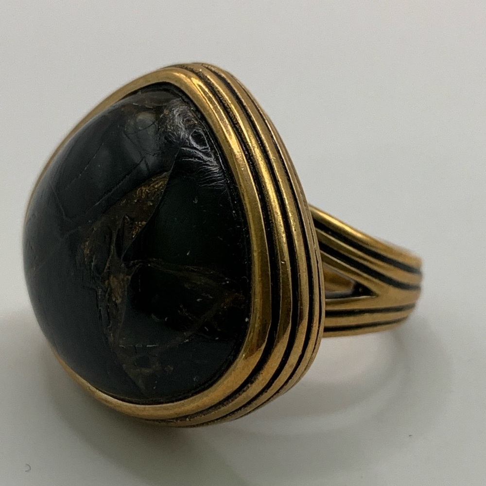 Gold and Black Statement Ring, signed and stamped Thailand, size 6
